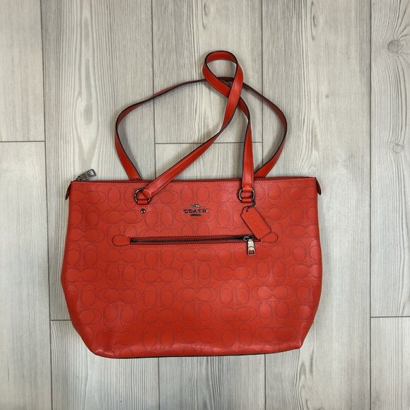 Coach Perforated Signature Leather Gallery Tote Miami Red 1499 - Picture 1 of 11